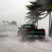 Truck in water over its wheels